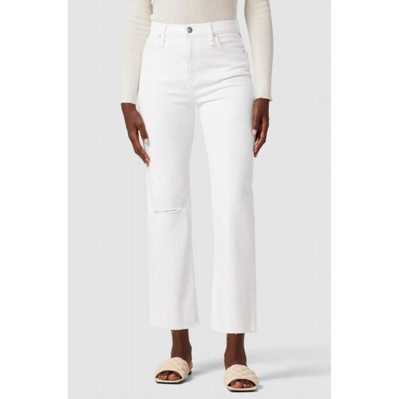 NEW HUDSON shadow remi crop straight leg jeans in destructed white